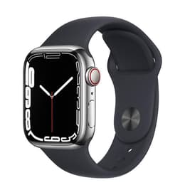 Apple Watch Series 7 (2021) GPS + Cellular 41 mm - Stainless steel Silver - Sport band Black