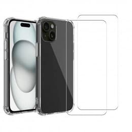 Case iPhone 15 and 2 protective screens - TPU - Transparent